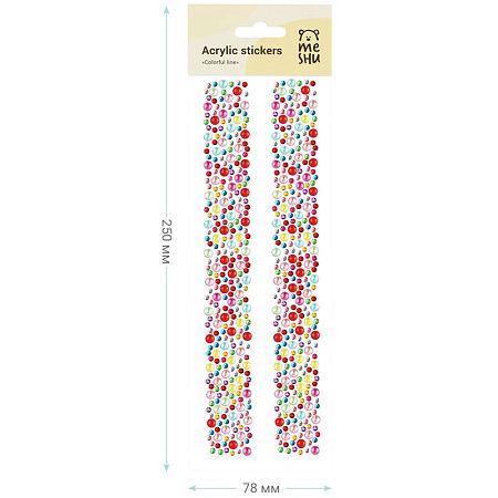 Наклейки акриловые MESHU "Colorful line", 25*7,8см, стразы, 500 наклеек, инд. уп., европодвес