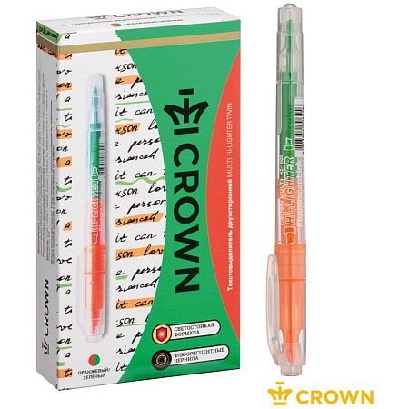 Текстовыделитель двухсторонний Crown "Multi Hi-Lighter Twin" оранжевый/зеленый, 3/2мм 