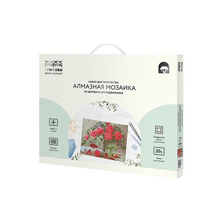 Алмазная мозаика ТРИ СОВЫ "Натюрморт с пионами", 40*50см, холст на деревянном подрамнике, картонная коробка с пластиковой ручкой