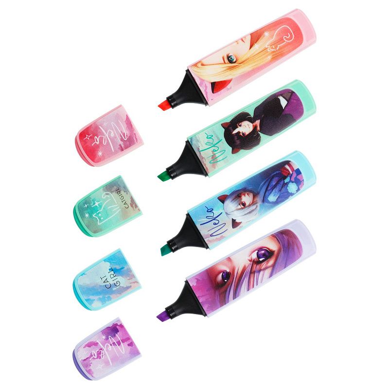 Набор текстовыделителей MESHU "Neko", 04цв., пастельные цвета, 1-5 мм, ПВХ бокс с европодвесом 