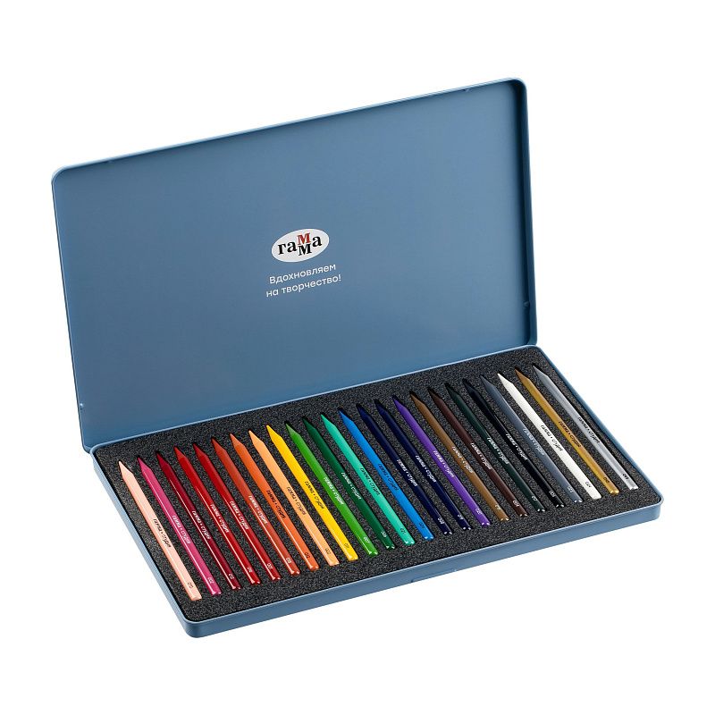Карандаши цельнографитные цветные Гамма "Студия", 24 цв, заточенный, метал. пенал