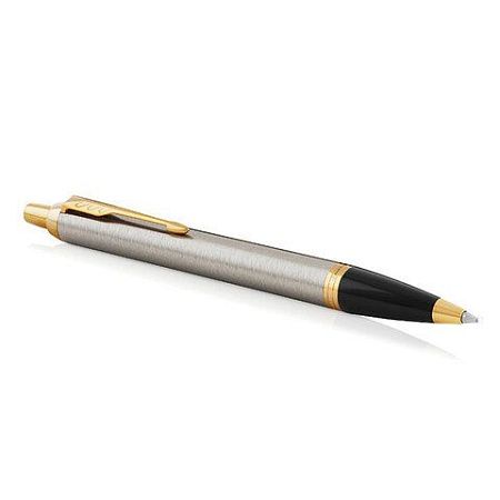 Ручка шариковая PARKER "IM Core Brushed Metal GT", серебристый матовый лак, позолота, синяя, 1931670 