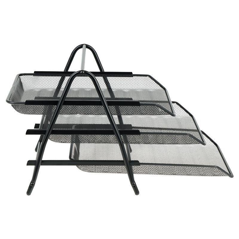 Лоток для бумаг горизонтальный СТАММ, 3 секции, металл, черный