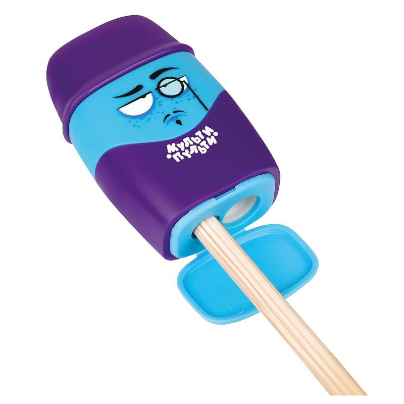 Точилка пластиковая с ластиком Мульти-Пульти "Человечки" 2 отверстия, контейнер, ассорти 