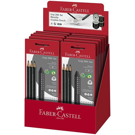 Набор карандашей ч/г Faber-Castell "Grip 2001" 3шт., трехран., заточен., ластик, точилка, черный блистер 