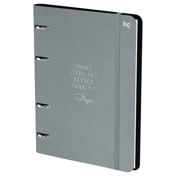 Тетрадь на кольцах А5, 120л., кожзам,  BG "Моно. Серый", иск. кожа, тиснение фольгой, на резинке