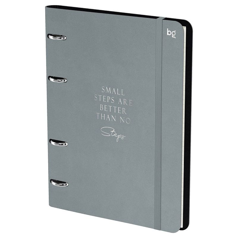 Тетрадь на кольцах А5, 120л., кожзам,  BG "Моно. Серый", иск. кожа, тиснение фольгой, на резинке