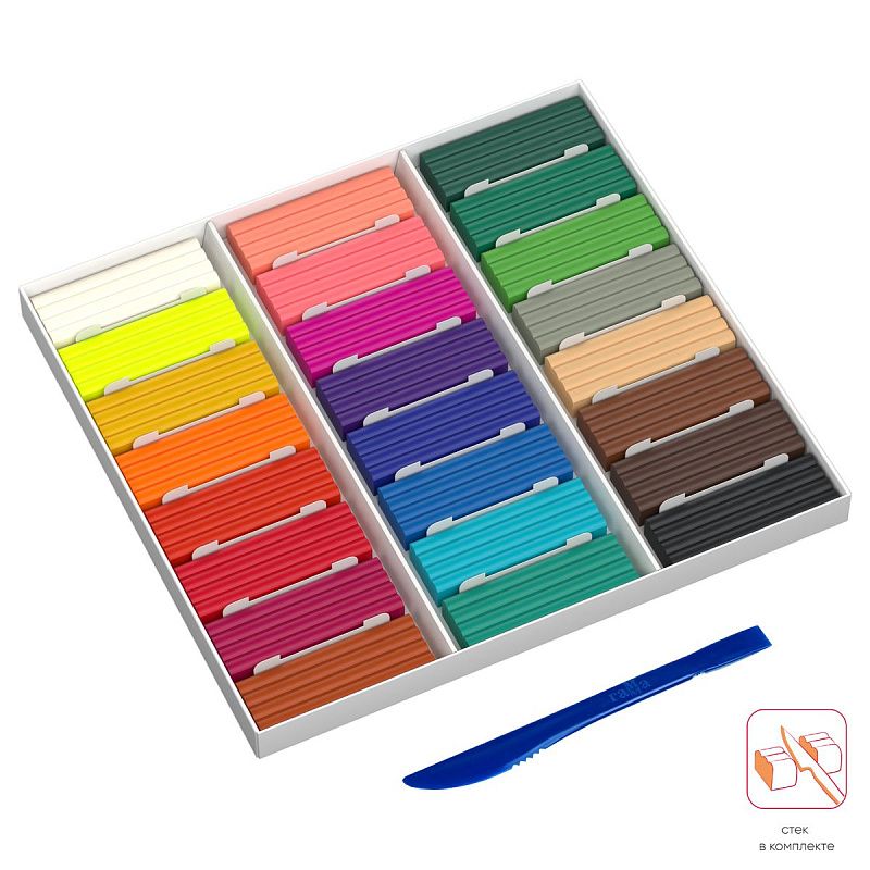 Пластилин Гамма "Классический", 24 цвета, 480г, со стеком, картон. упаковка