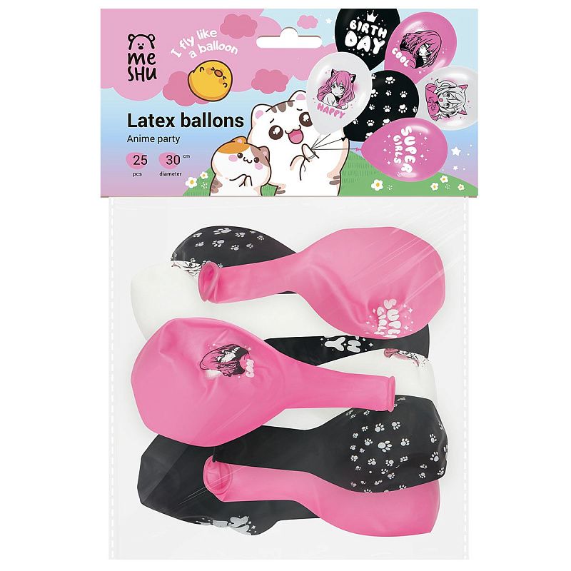 Воздушные шары, 25шт., М12/30см, MESHU "Anime party", пастель, ассорти