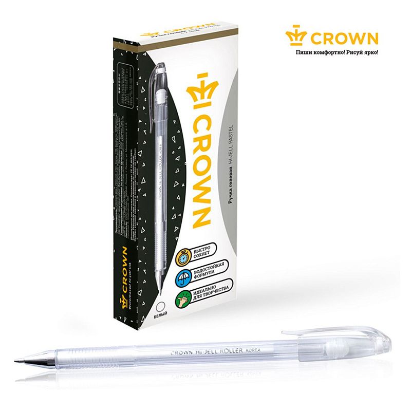 Ручка гелевая Crown "Hi-Jell Pastel" пастель белая, 0,8мм 