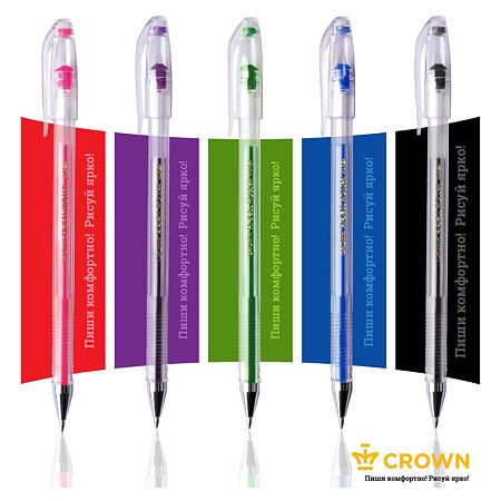 Набор гелевых ручек Crown "Hi-Jell Color" 5шт., 5цв., ПВХ уп., европодвес 