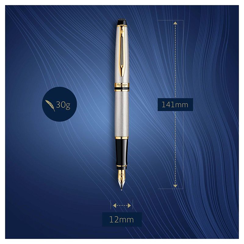 Ручка перьевая Waterman "Expert Stainless Steel GT", синий, 0,8мм, подарочная упаковка 