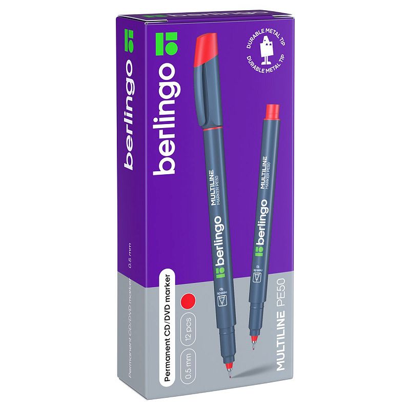 Маркер перманентный для CD/DVD Berlingo "Multiline PE50", красный, 0,5мм 