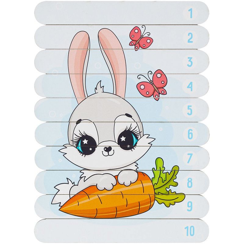 Деревянный пазл - палочки ТРИ СОВЫ "Зайка", 10 деталей на подложке, фанера 