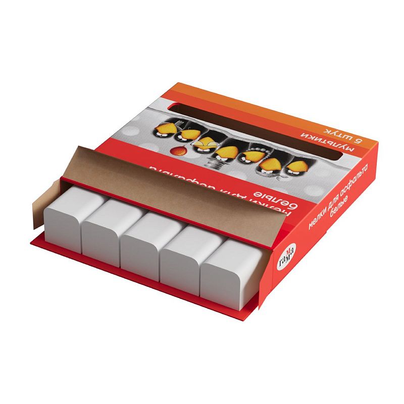 Мелки для асфальта Гамма "Мультики", белые, 5шт., квадратные, картонная упаковка, европодвес 