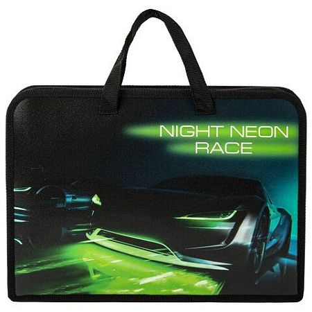 Папка на молнии с ручками ЮНЛАНДИЯ А4, 1 отделение, пластик, ширина 45 мм, "Neon race", 270950 