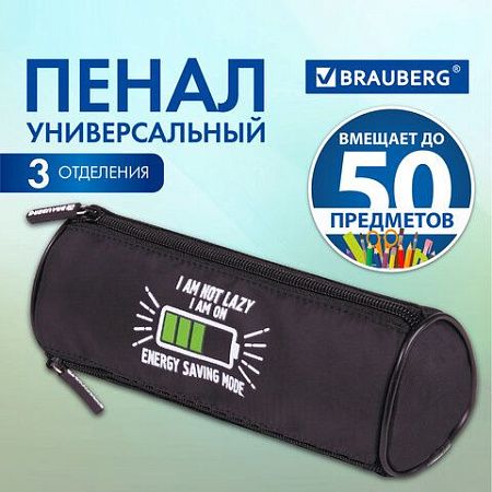 Пенал BRAUBERG, 3 отделения, нейлон, 21х7х7 см, "Battery", 270843 