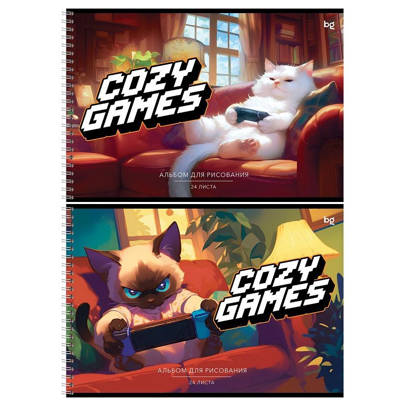 Альбом для рисования 24л., А4, на гребне BG "Cozy games"