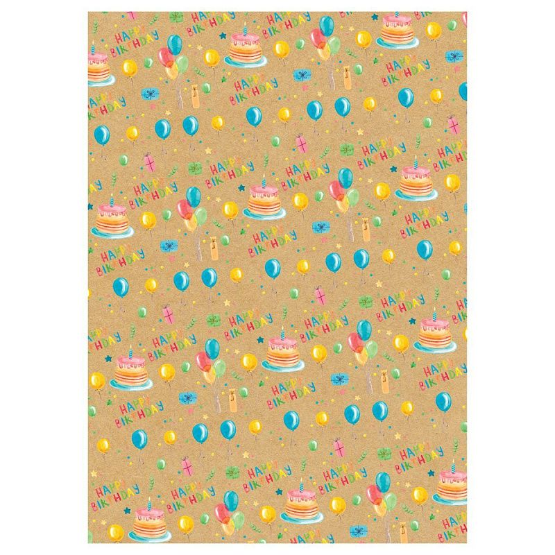 Упаковочная бумага крафт 70*100см, MESHU "Happy birthday", 70 г/м2
