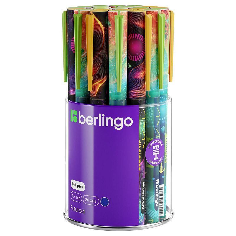 Ручка шариковая Berlingo "Futureal" синяя, 0,7мм, грип, рисунок на корпусе, soft-touch, ассорти 