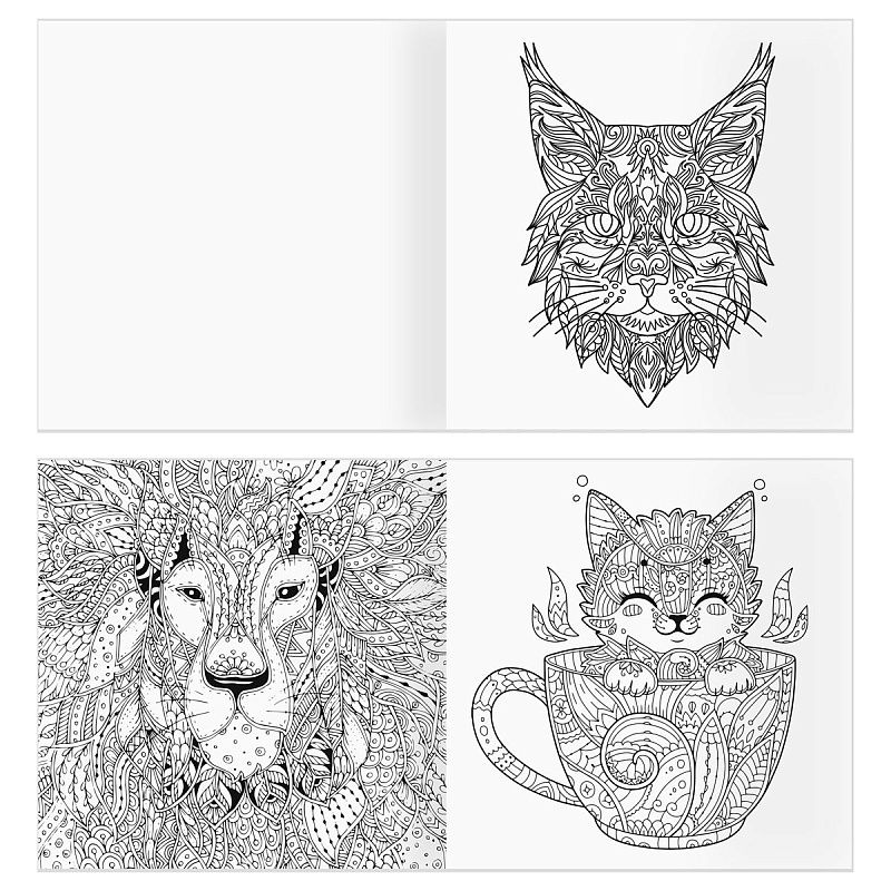 Раскраска для взрослых 228*228, 64 стр., ТРИ СОВЫ "Антистресс-терапия. Такие разные кошки", склейка
