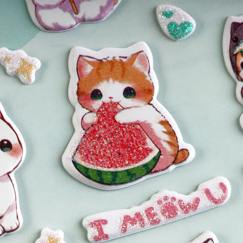 Наклейки объемные MESHU "I meow you", 10*23см, с блестками, инд. уп., европодвес