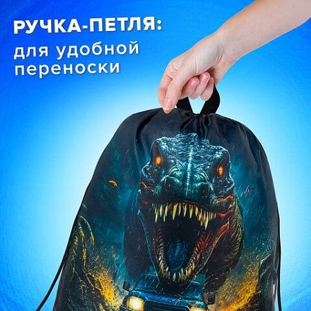 Мешок для обуви BRAUBERG KIDS, с петлей, 42х34 см, "Dino chase", 272416 