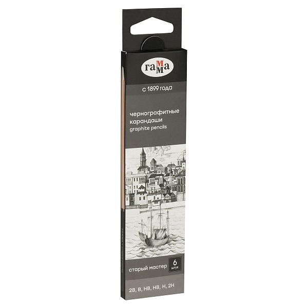 УЦЕНКА - Набор карандашей ч/г Гамма 6шт., 2B-2H, кедр, картон. упаковка, европодвес