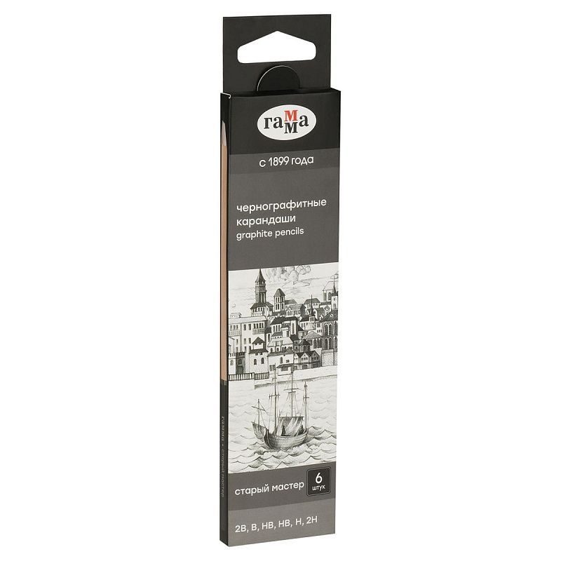 УЦЕНКА - Набор карандашей ч/г Гамма 6шт., 2B-2H, кедр, картон. упаковка, европодвес