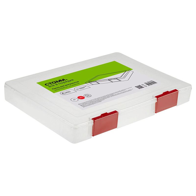 Папка для документов СТАММ А4, 235*310*40мм, пластик., прозрачная, красные защелки 