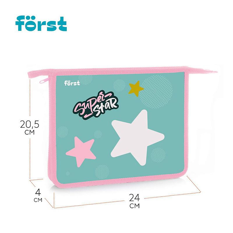 Папка для тетрадей 1 отделение, А5 Först "Super star", 240*205*40мм, пластик, на молнии 