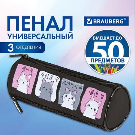 Пенал мягкий BRAUBERG, 3 отделения, нейлон, 21х7х7 см, "Anime Cats, 271580 