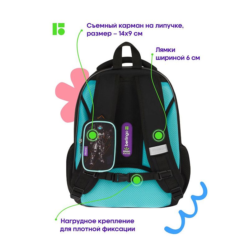 Ранец Berlingo Expert Plus "Robotics gaming" 38*29*15см, 2 отделения, 2 кармана, анатомическая спинка 
