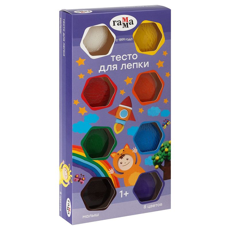 Тесто для лепки Гамма "Малыш", 08 цветов, 480г, картон. упаковка