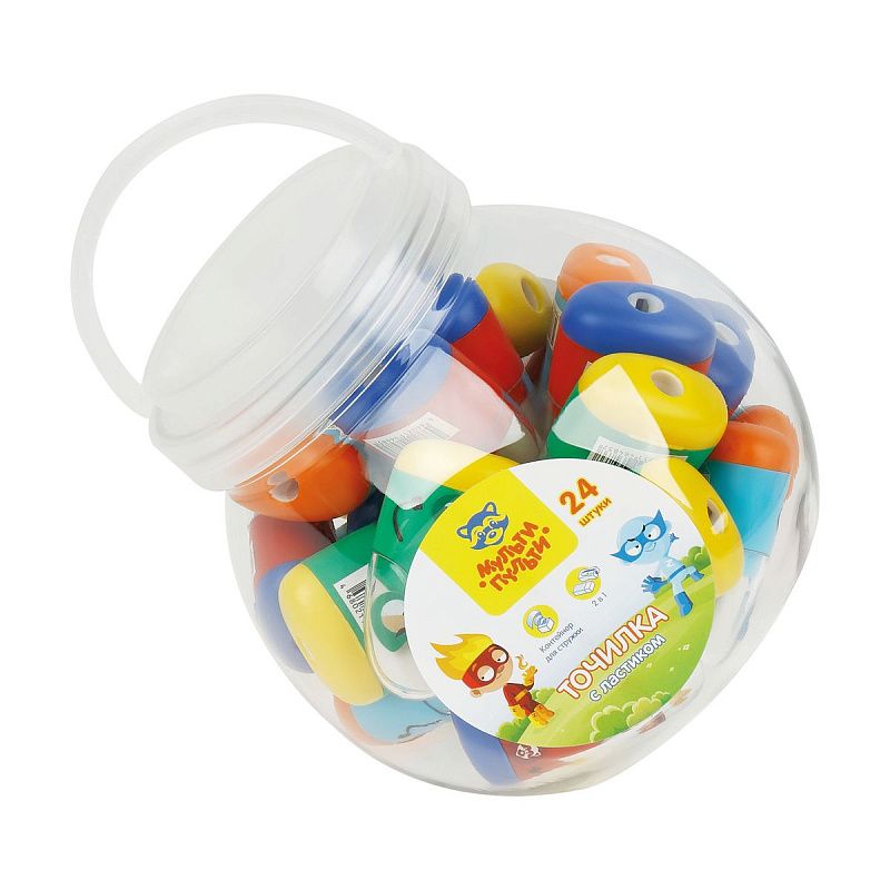 Точилка пластиковая с ластиком Мульти-Пульти "Супергерои" 1 отверстие, контейнер, ассорти 