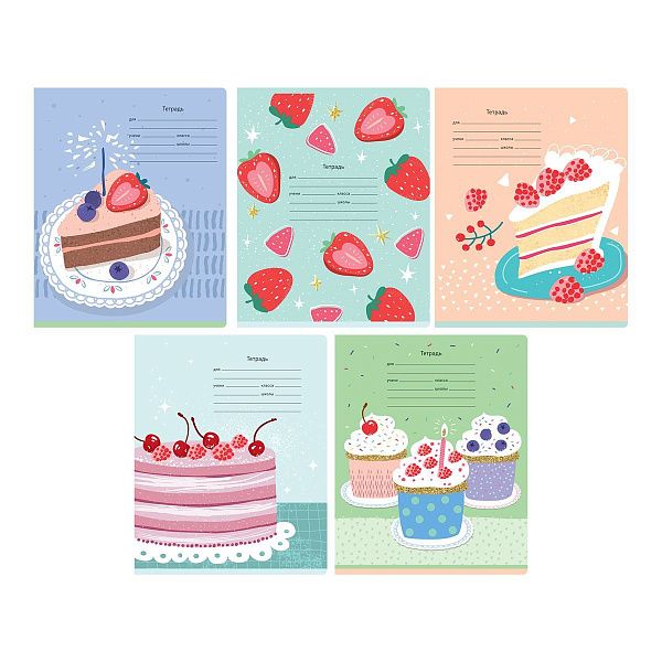 Тетрадь 12л., частая косая линия с доп. горизонтальной BG "Сладости"