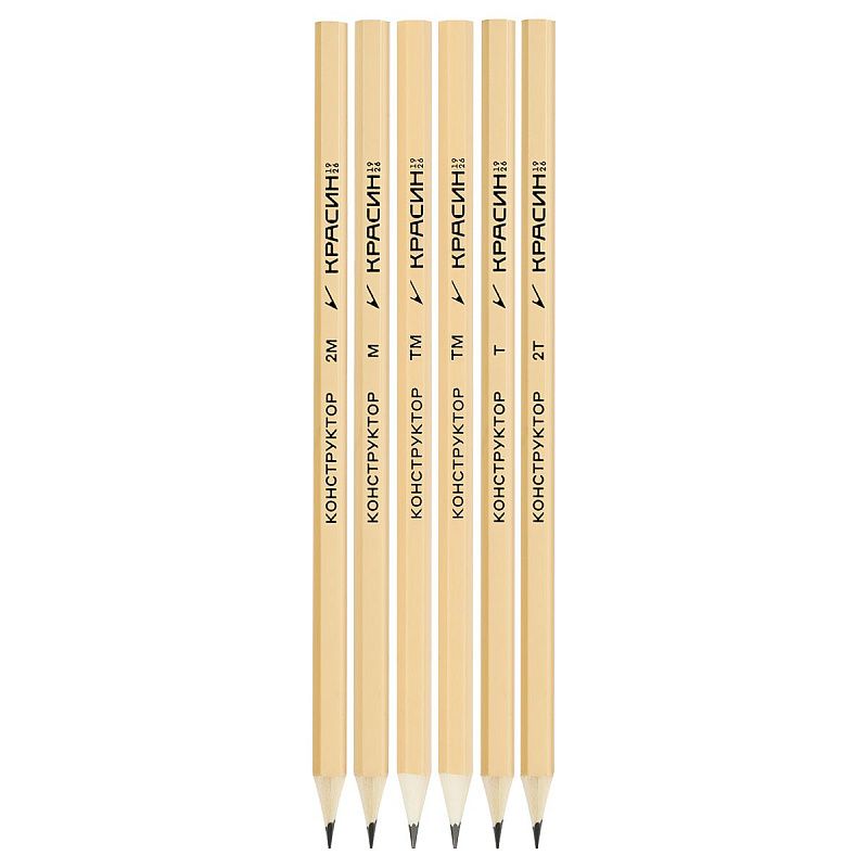 Набор карандашей ч/г Красин "Конструктор" 6шт., 2Т (2Н), Т (Н), ТМ (НВ)-2, М (В), 2М (2В) шестигран., заточен., ПП пакет, европодвес 