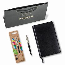 Ручка шариковая PARKER "Jotter Plastic CT", корпус черный, ежедневник А5 черный, белый срез, пакет, 880895 Ручка шариковая PARKER "Jotter Plastic CT", корпус черный, ежедневник А5 черный, белый срез, пакет, 880895