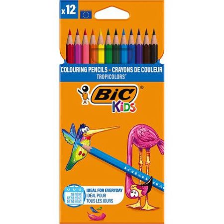 Карандаши цветные BIC "Tropicolors", 12 ЦВЕТОВ, пластиковые, европодвес, 83256610