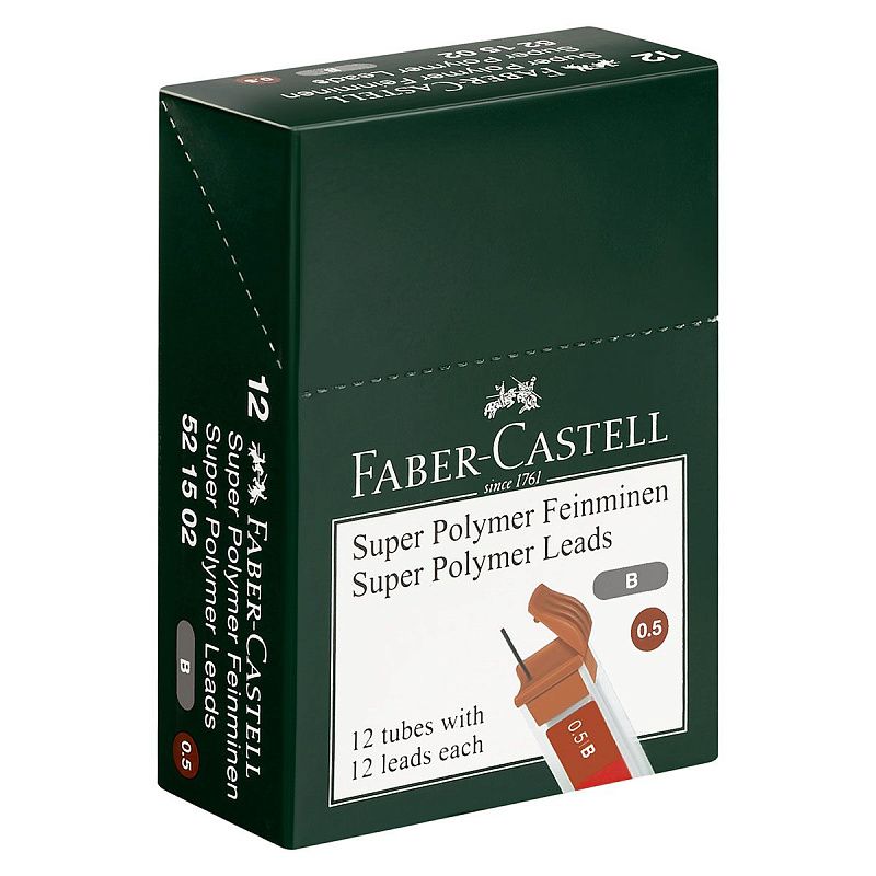 Грифели для механических карандашей Faber-Castell "Polymer", 12шт., 0,5мм, B 
