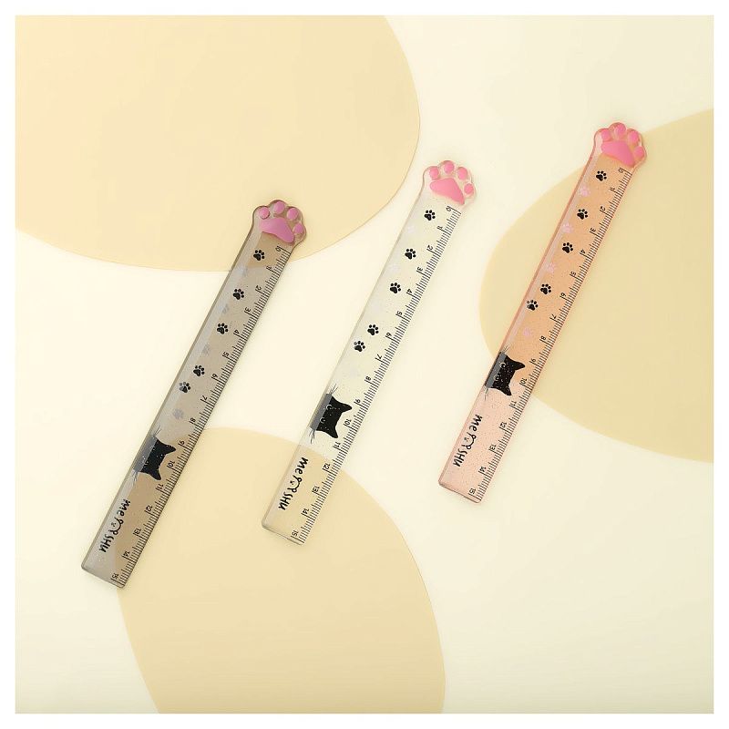 Линейка 15см MESHU "Paw", пластиковая, тонированная, с блестками, ассорти, европодвес 