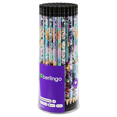 Карандаш ч/г Berlingo "Jungle" HB, круглый, заточен., с ластиком, ассорти 