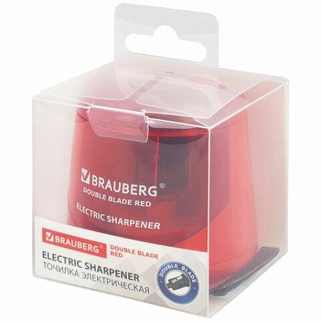 Точилка электрическая BRAUBERG DOUBLE BLADE RED, двойное лезвие, питание от 2 батареек АА, 271338 