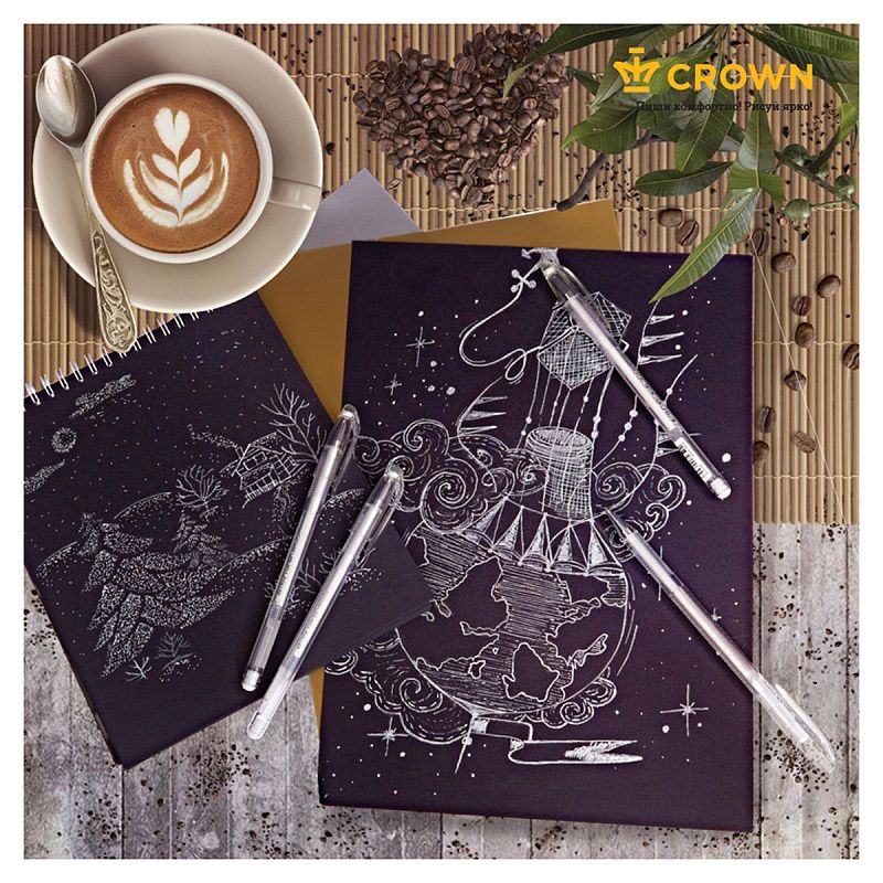 Ручка гелевая Crown "Hi-Jell Pastel" пастель белая, 0,8мм 