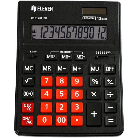 Калькулятор настольный Eleven Business Line CDB1201-BK/RD, 12 разрядов, двойное питание, 155*205*35мм, черный/красный