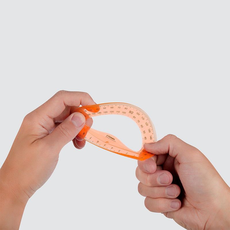 Набор чертежный СТАММ, размер M (линейка 20см, треугольник, транспортир), гибкий, прозрачный, оранжевый, европодвес 