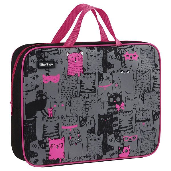 Папка текстильная с ручками 1 отделение, А4 Berlingo "Happy Cats", 350*265*80мм, текстиль, на молнии