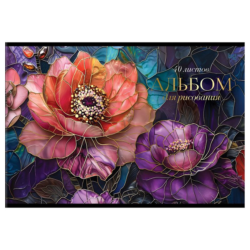 Альбом для рисования 40л., А4, на скрепке BG "Витраж", тиснение фольгой