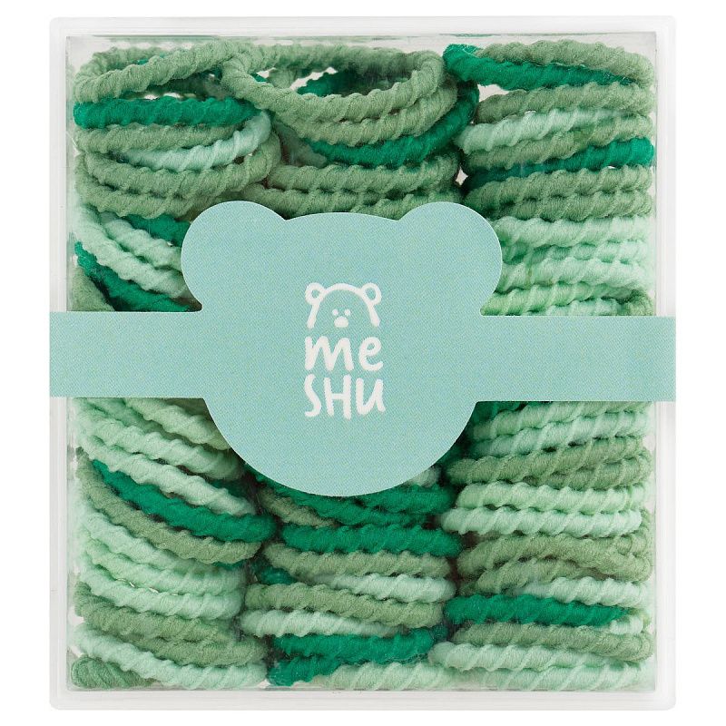 Резинки для волос MESHU, тонкие, зеленые ассорти, 90шт., пластиковый бокс