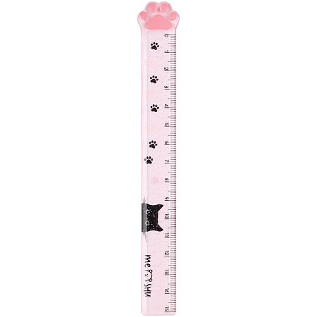 Линейка 15см MESHU "Paw", пластиковая, тонированная, с блестками, ассорти, европодвес 